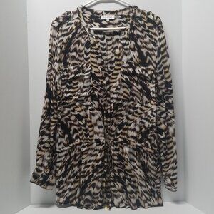 Calvin Klein Black and Brown Abstract Print Blouse